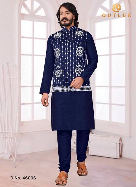 Blue Colour New Exclusive Festive Wear Kurta Pajama With Jacket Mens Collection 46006